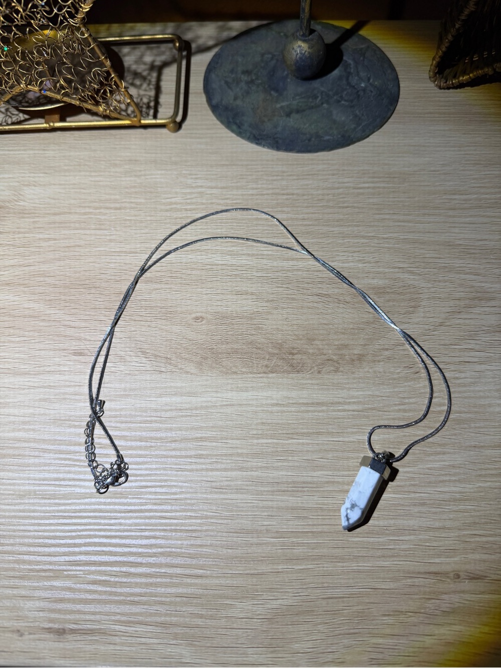 White Howlite Pendant Necklace on Silver Chain